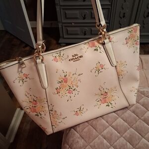 Coach Floral Pink And Cream Tote Bag